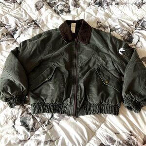 BLANK NYC Dark green pilot's bomber jacket with brown corduroy collar